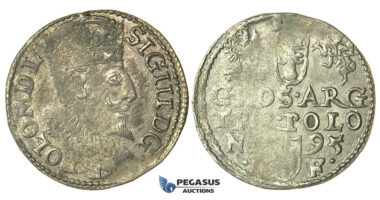 T43, Poland, Sigismund III, 3 Groschen (Trojak) 1595 I/F, Olkusz, Silver (2.22g)