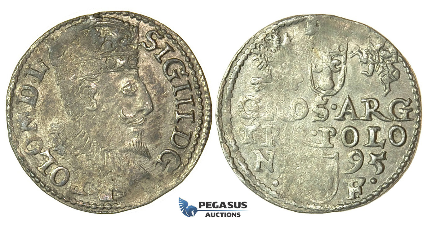 T43, Poland, Sigismund III, 3 Groschen (Trojak) 1595 I/F, Olkusz, Silver (2.22g)