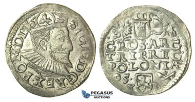 T45, Poland, Sigismund III, 3 Groschen (Trojak) 1595 I/F, Wschowa (Fraustadt) Silver (2.42g)
