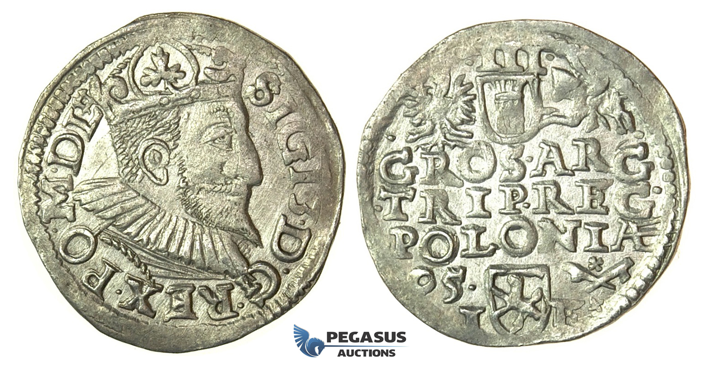 T45, Poland, Sigismund III, 3 Groschen (Trojak) 1595 I/F, Wschowa (Fraustadt) Silver (2.42g)