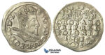 T50, Poland, Sigismund III, 3 Groschen (Trojak) 1595 I/F, Lublin, Silver (2.31g) High Grade!