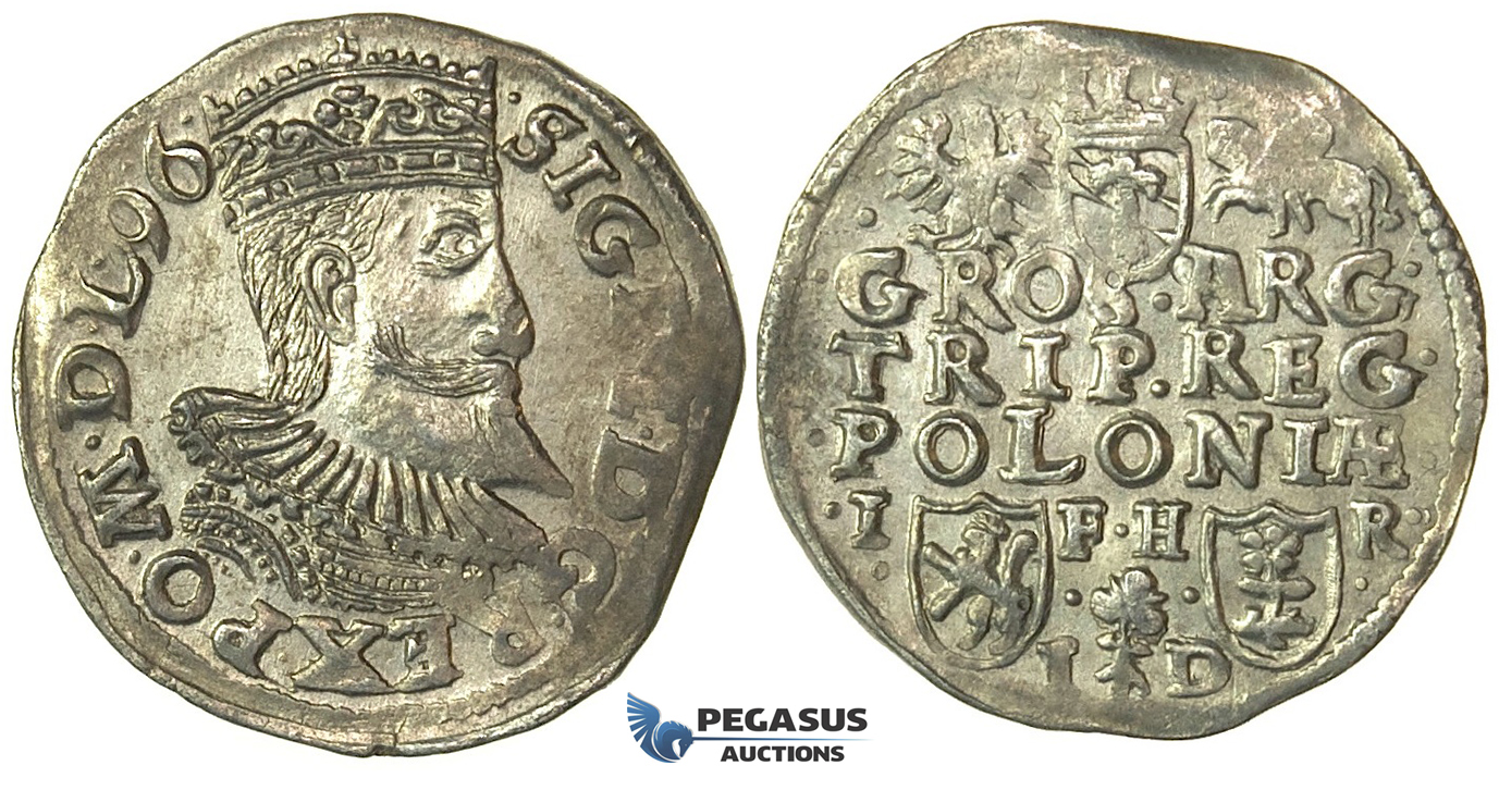 T53, Poland, Sigismund III, 3 Groschen (Trojak) 1596 I/D, Poznan (Posen) Silver (2.13g) High Grade!