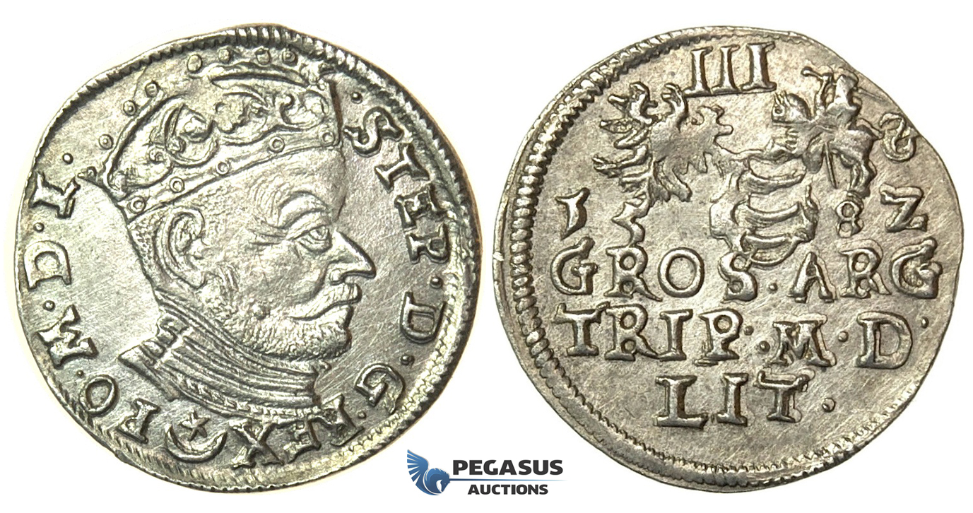 T79, Poland (for Lithuania) Stefan Bathory, 3 Groschen (Trojak) 1582, Vilnius, Silver (2.35g)