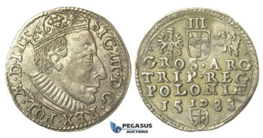 T83, Poland, Sigismund III, 3 Groschen (Trojak) 1588-ID, Olkusz, Silver (2.34g) Rare!