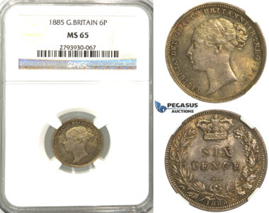 U04, Great Britain, Victoria, Sixpence 1885, Silver, NGC MS65 (Rainbow toning)