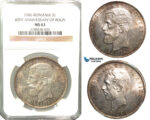 U90, Romania, Carol I, 5 Lei 1906 (40th Anniversary) Brussels, Silver, NGC MS63