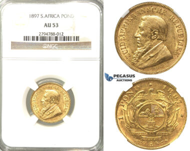 V01, South Africa (ZAR) Pond 1897, Gold, NGC AU53