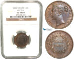 V50, Straits Settlements, Victoria, 1/2 Cent 1845 "No WW" NGC AU58BN
