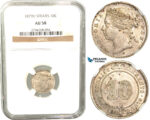 V54, Straits Settlements, Victoria, 10 Cents 1879-H, Heaton, Silver, NGC AU58