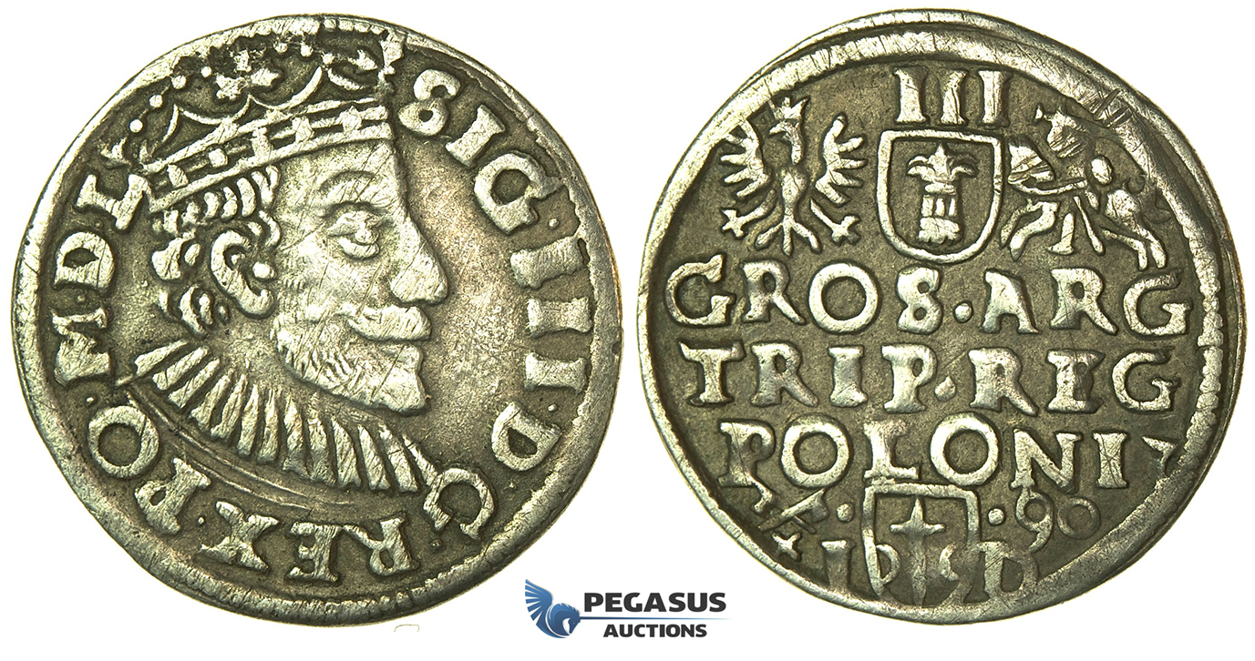 W203, Poland, Sigismund III, 3 Groschen (Trojak) 1590 I/D, Poznan (Posen) Silver (1.95g) Nice!
