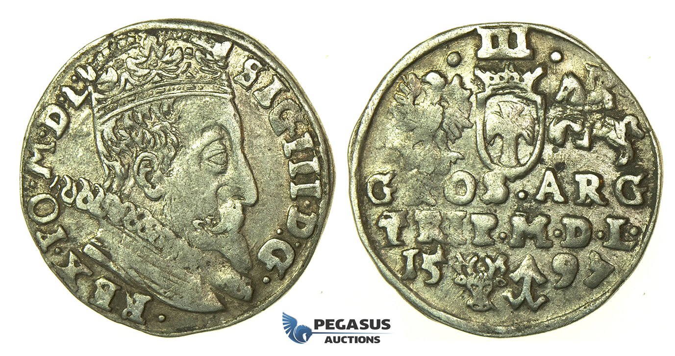 W215, Poland (for Lithuania) Sigismund III, 3 Groschen (Trojak) 1597, Vilnius, Silver (2.28g)