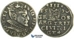 W222, Poland (for Riga) Sigismund III, 3 Groschen (Trojak) 1590, Riga, Silver (2.22g) Rare!
