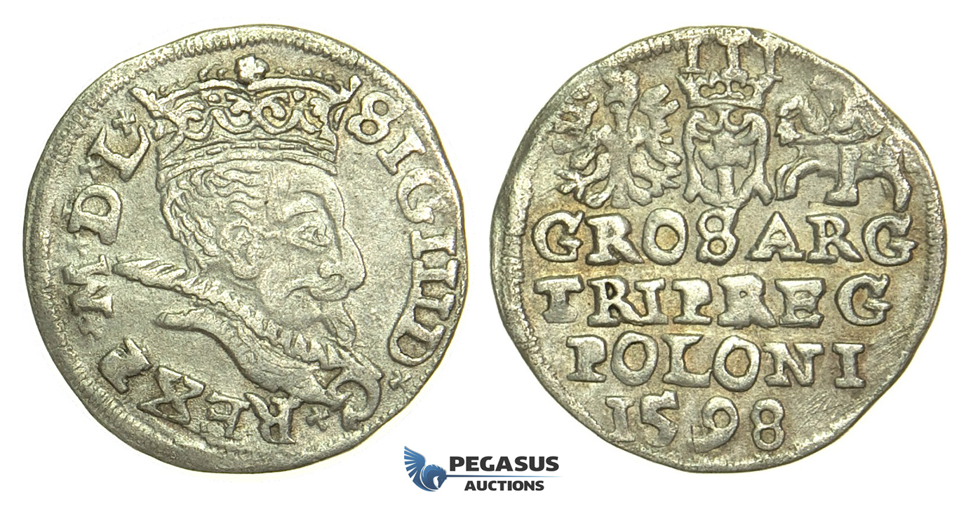 W225, Poland, Sigismund III, 3 Groschen (Trojak) 1598, Lublin, Silver (2.14g)
