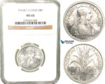 W34, French Indo-China, 20 Centimes 1945-B, Paris, NGC MS65 (Pop 1/6, No finer)