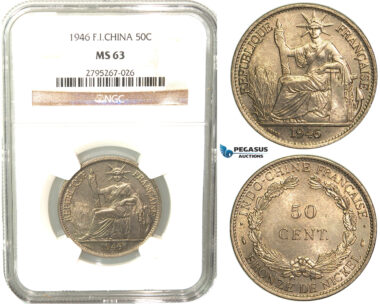 W36, French Indo-China, 50 Centimes 1946, Paris, NGC MS63