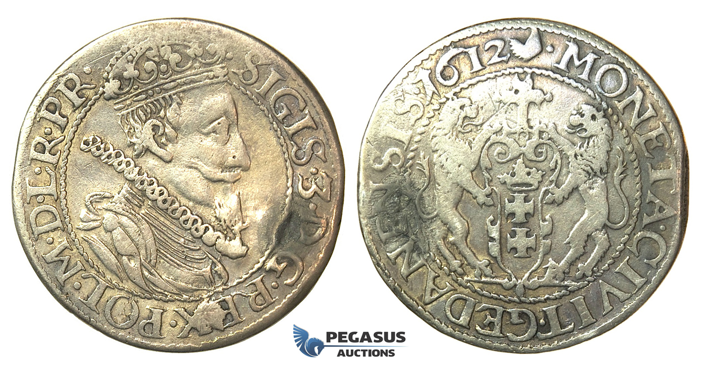Y113, Poland (for Danzig) Sigismund III, Ort 1612, Danzig, Silver (6.61g) Rare!