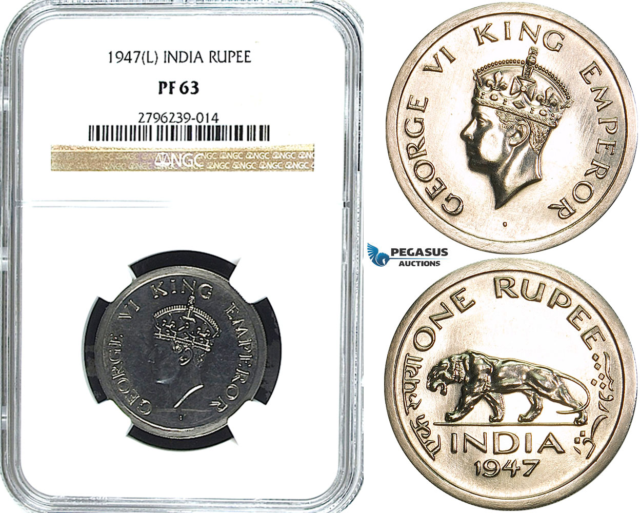 Y34, India (British) George VI, Rupee 1947 (L) Lahore, NGC PF63 (Pop 1/2, No finer!) Extremely rare grade!