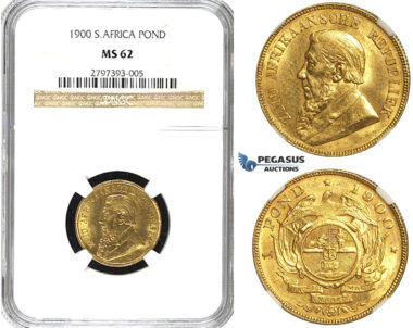 Y87, South Africa (ZAR) Pond 1900, Gold, NGC MS62