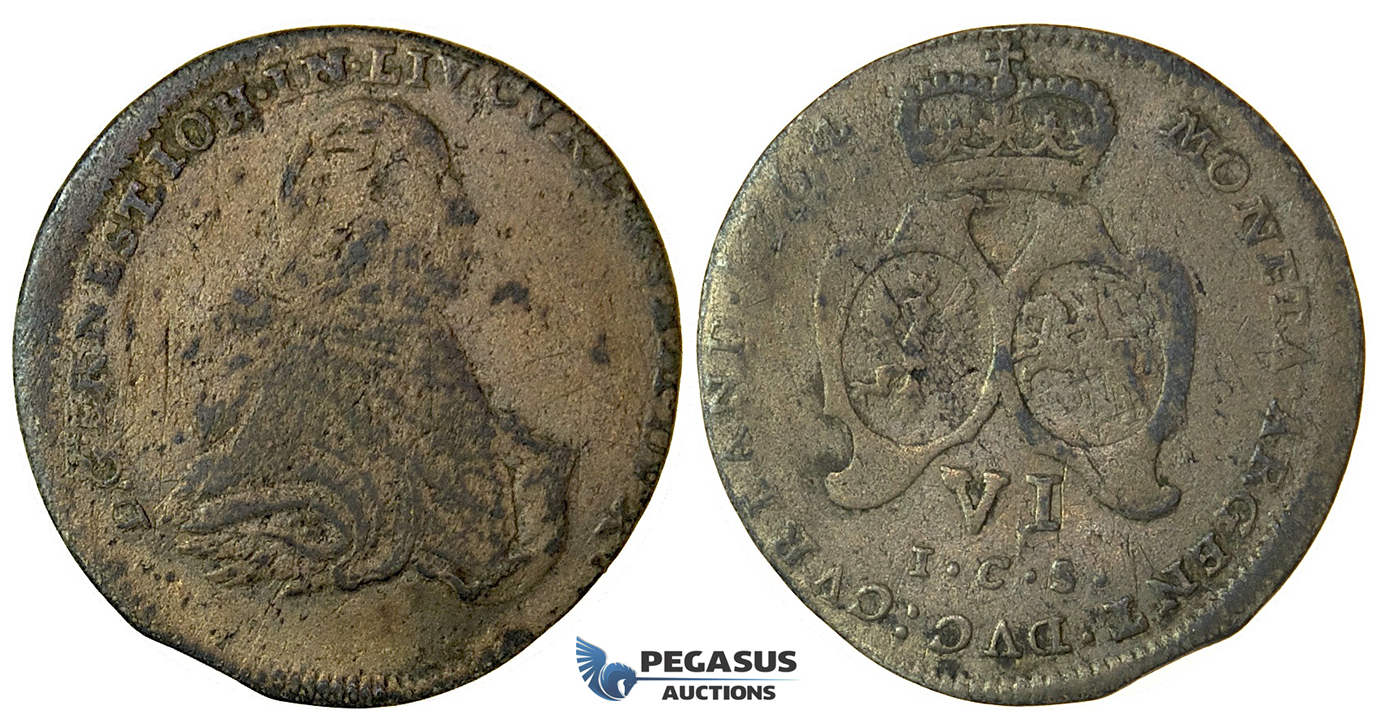 Z145, Poland (for Duchy of Courland) Ernst Johann Biron, 6 Groschen (Szostak) 1764 ICS, Silver (3.07g) Rare!