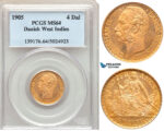 ZA14, Danish West Indies, Christian IX, 4 Daler/20 Francs 1905, Copenhagen, Gold, PCGS MS64