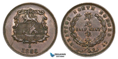 ZA38, British North Borneo, 1/2 Cent 1886-H, Heaton, Nice!