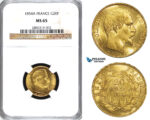 ZA46, France, Napoleon III, 20 Francs 1854-A, Paris, Gold, NGC MS65 (Pop 1/2, only 1 finer!)