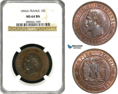 ZB06, France, Napoleon III, 10 Centimes 1856-A, Paris, NGC MS64BN