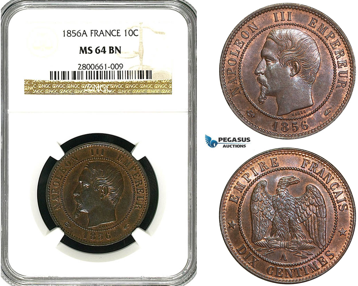 ZB06, France, Napoleon III, 10 Centimes 1856-A, Paris, NGC MS64BN