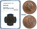 ZB69, France, Napoleon III, 10 Centimes 1864-BB, Strasbourg, NGC MS65BN (Pop 1/0, Finest!)
