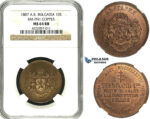 ZB84, Bulgaria, Ferdinand I, Copper Pattern 10 Santim 1887-AB, Paris, NGC MS64RB
