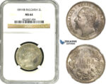ZB85, Bulgaria, Ferdinand I, 2 Leva 1891-KB, Kremnica, Silver, NGC MS64, Pop 1/0, Finest! Rare!