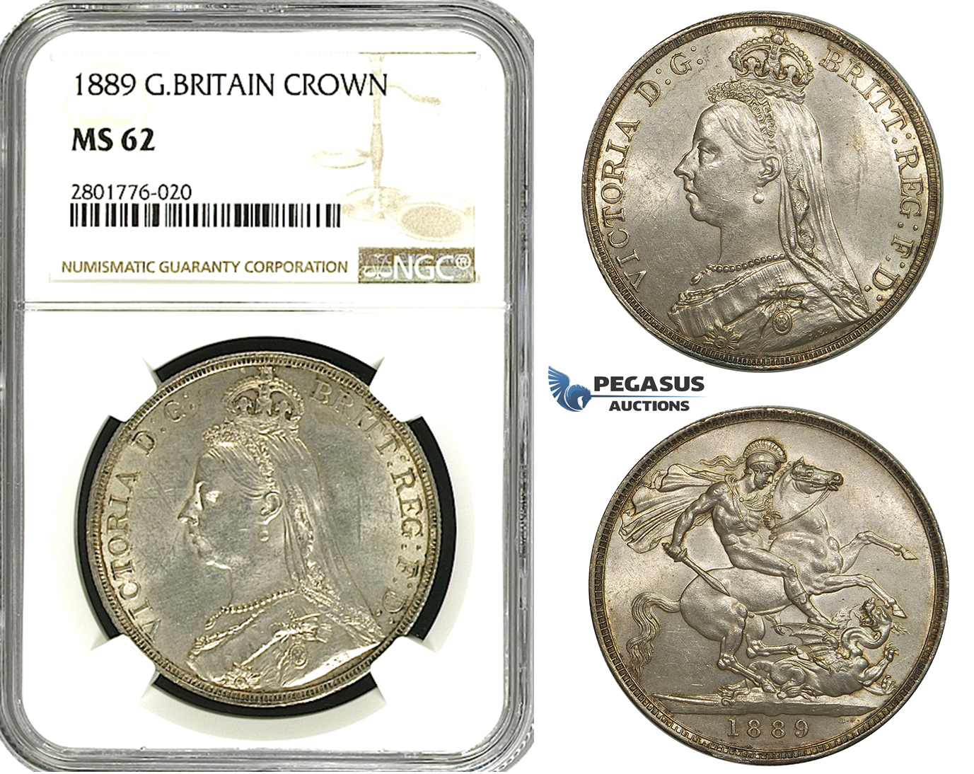 ZD55, Great Britain, Victoria, Crown 1889, Silver, NGC MS62