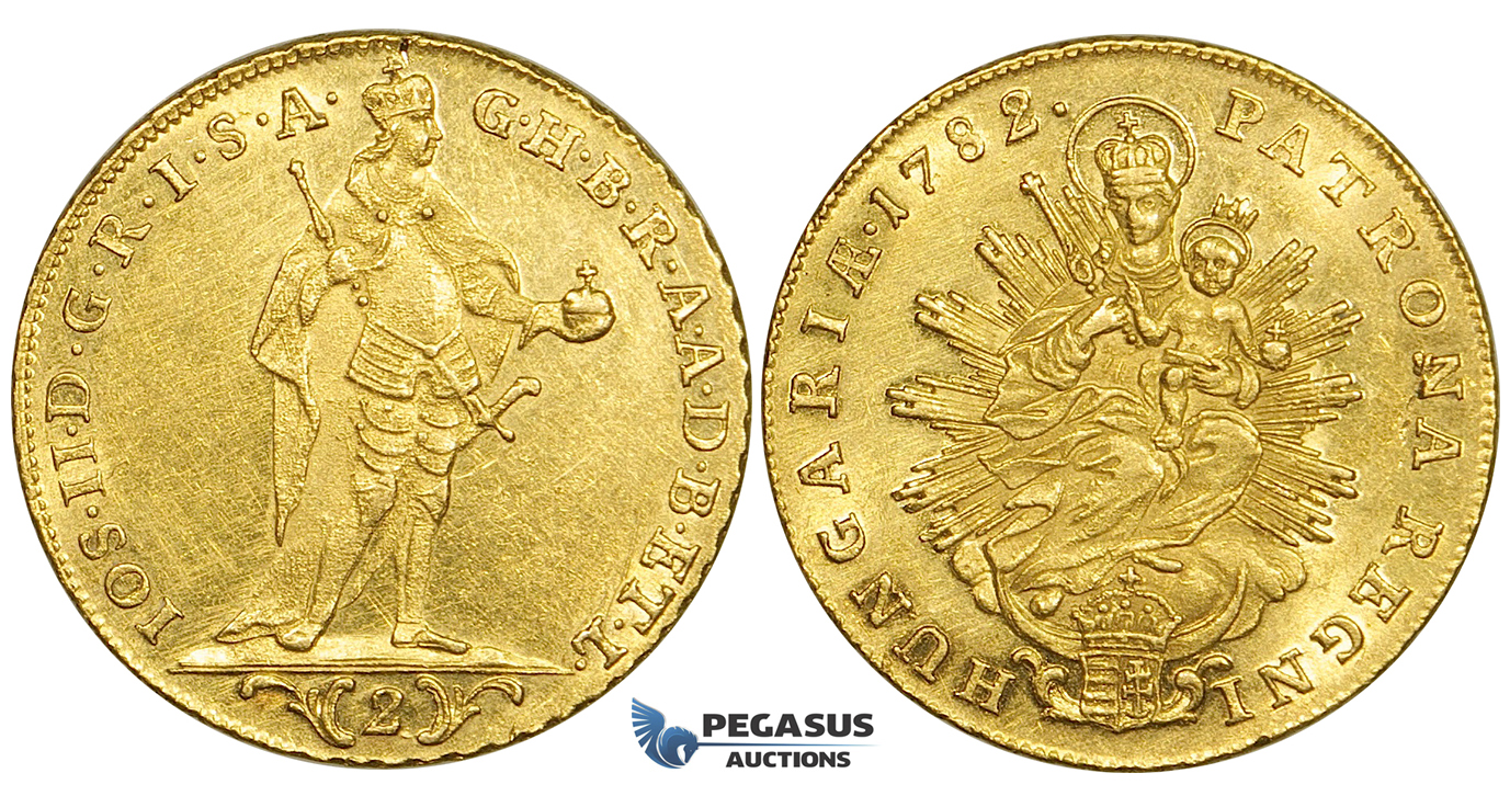 ZE31, Hungary, Joseph II, 2 Ducats 1782, Kremnitz, Gold (6.97g) Cleaned UNC (Minor scratch)