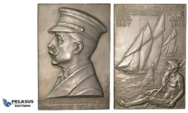 ZE72, Germany, Schleswig-Holstein, Kiel city, Silver Plaque 1912 (124.5g) by W. Haverkamp, on the 25th anniversary of the Kieler Yacht Club, Rare!