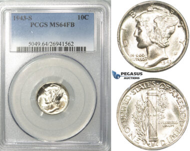 ZF21, United States, Mercury Dime (10C) 1943, Philadelphia, Silver, PCGS MS64