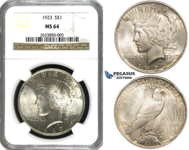 ZF23, United States, Peace Dollar 1923, Philadelphia, Silver, NGC MS64