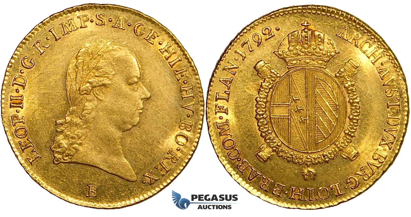 ZF30, Austria, Leopold II, 1/2 Sovrano 1792-B, Kremnitz, Gold (5.57g) UNC, Rare!