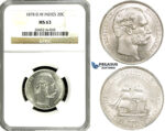 ZF37, Danish West Indies, Christian IX, 20 Cents 1878, Silver, NGC MS63