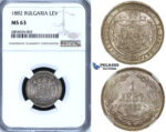 ZF56, Bulgaria, Alexander I, 1 Lev 1882, St. Petersburg, Silver, NGC MS63