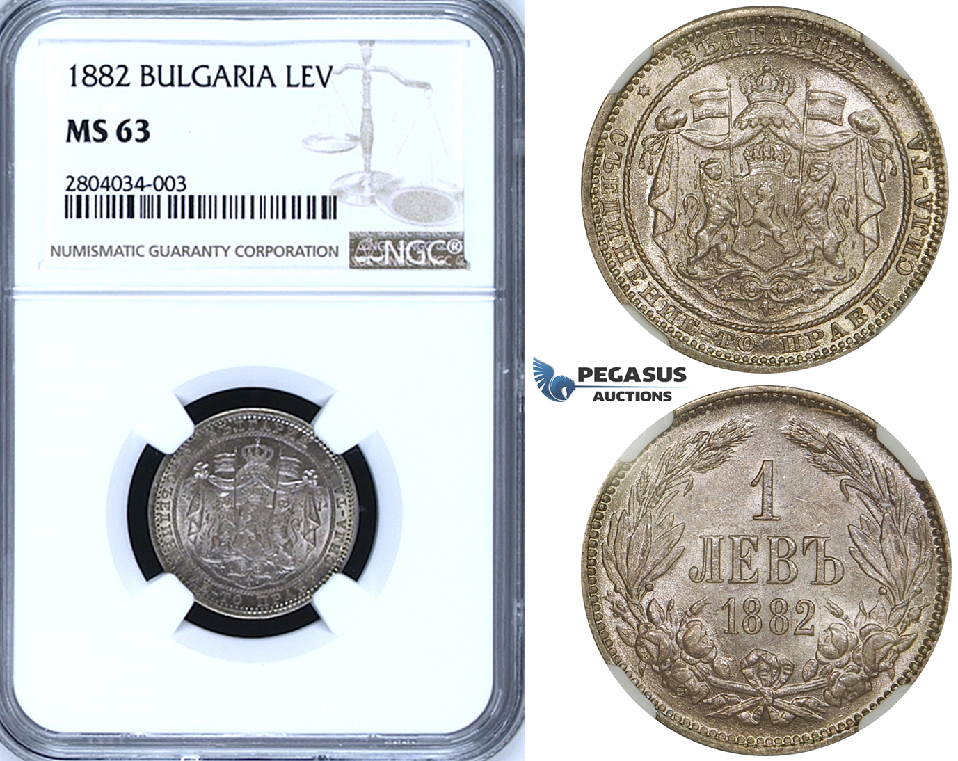ZF56, Bulgaria, Alexander I, 1 Lev 1882, St. Petersburg, Silver, NGC MS63
