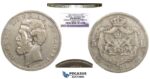 ZI09, Romania, Carol I, 5 Lei 1881-B, Bucharest, Silver, Edge = (✶✶✶✶✶✶) 6 pointed stars! NGC F, RRR!