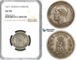 ZI24, Norway, Oscar II, 1 Krone 1877, Kongsberg, Silver, NGC AU58 (Fine toning!)