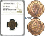 ZI54, Greece, George I, 2 Lepta 1869-BB, Strasbourg, NGC MS64RB