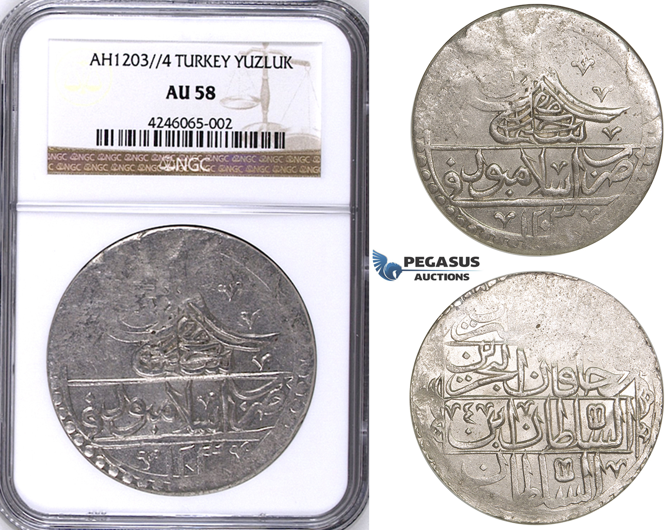 ZJ42, Ottoman Empire, Turkey, Selim III, Yuzluk AH1203/4, Islambul (Istanbul) NGC AU58