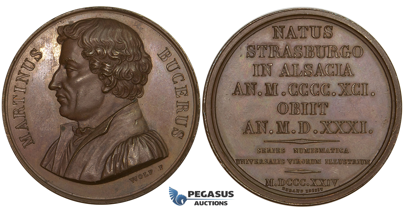 ZJ76, France & Germany, Bronze Medal 1824 (Ø41mm, 44.90g) by Wolf, Martin Bucer, Protestant reformer