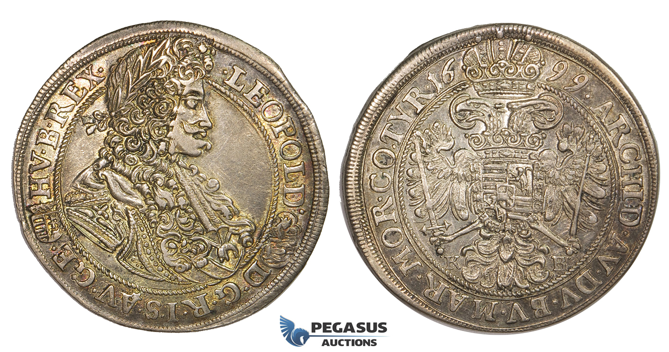 ZJ99, Hungary, Leopold, 1/2 Taler 1699-KB, Kremnitz, Silver (14.00g) Toned VF-EF
