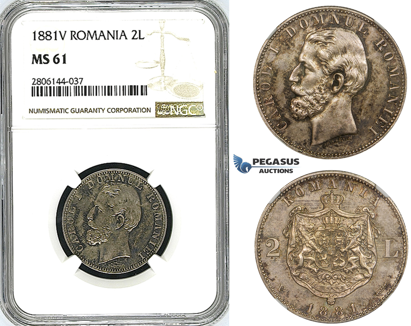 ZK18, Romania, Carol I, 2 Lei 1881-V, Vienna, Silver, NGC MS61