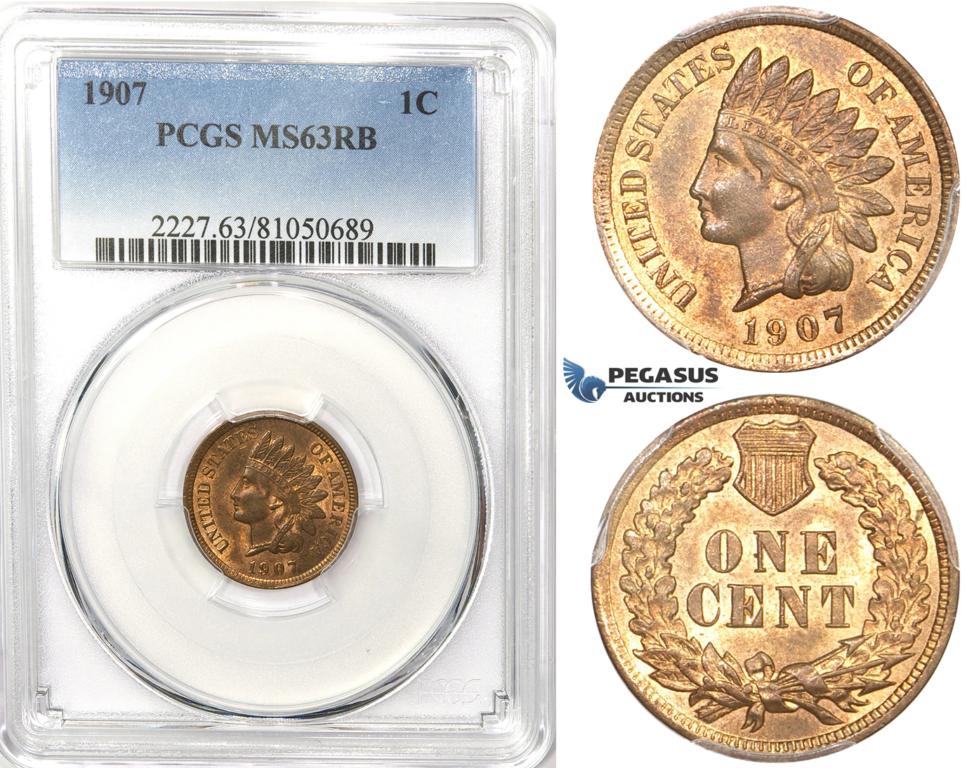 ZK42, United States, Indian Head Cent 1907, PCGS MS63RB