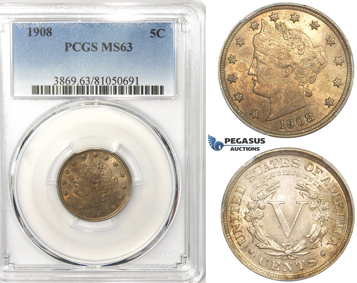 ZK44, United States, Liberty Nickel (5C) 1908, PCGS MS63
