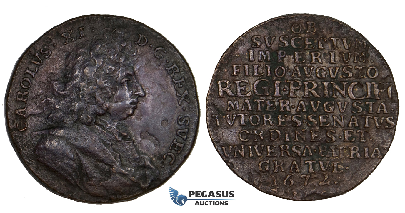 ZK76, Sweden, Karl XI, Bronze Token Medal 1672 (Ø25mm, 5.94g)